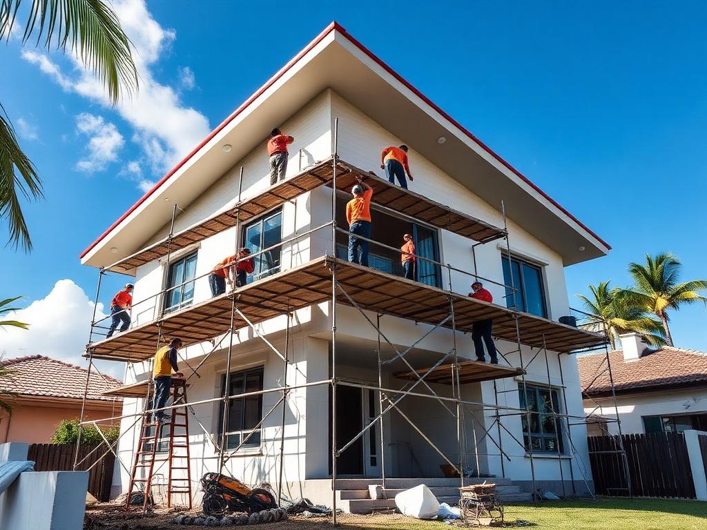 Chantier de rénovation d'une maison à La Réunion