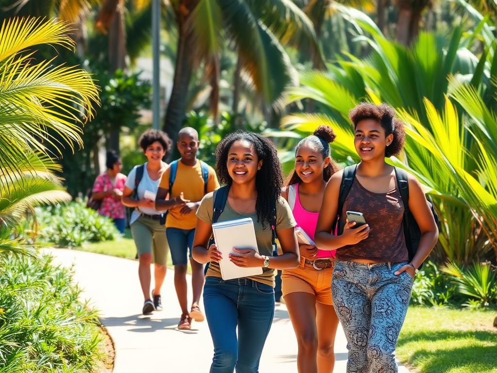 Étudiants sur un campus à La Réunion